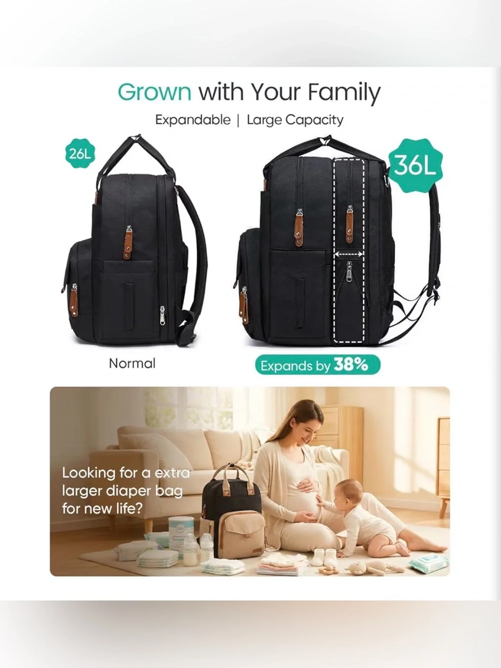 Qualyphant Extra Large Diaper Bag Backpack For Two Kids